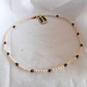 MONET Vintage Faux White & Black Pearl 16 in Necklace Jewelry Signed NWT